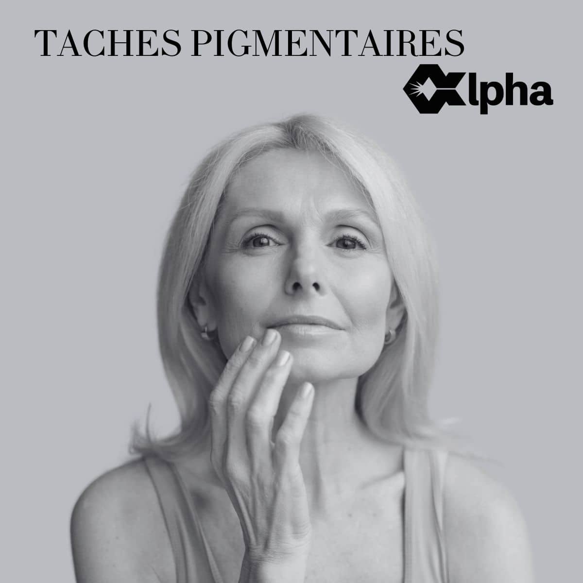 Jolie visage de femme et égérie représente l'égérie des taches pigmentaires avec Alpha.